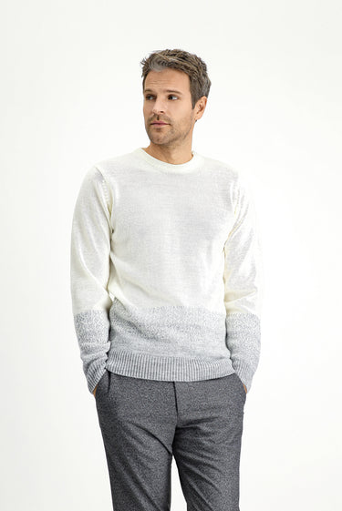 Ekru Bisiklet Yaka Regular Fit Desenli Triko Kazak