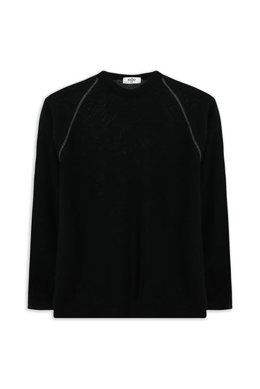 Siyah Bisiklet Yaka Regular Fit Desenli Triko Kazak