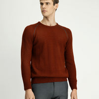 Tile-colored Crew Neck Regular Fit Patterned Knit Sweater