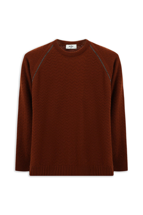 Tile-colored Crew Neck Regular Fit Patterned Knit Sweater