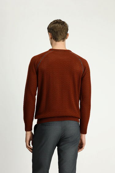 Kiremit Bisiklet Yaka Regular Fit Desenli Triko Kazak