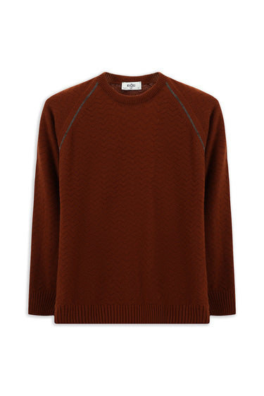 Kiremit Bisiklet Yaka Regular Fit Desenli Triko Kazak