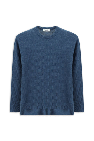 İndigo Bisiklet Yaka Regular Fit Desenli Triko Kazak