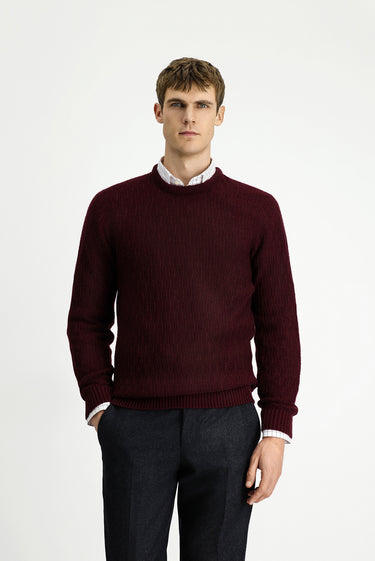 Koyu Bordo Bisiklet Yaka Regular Fit Desenli Triko Kazak