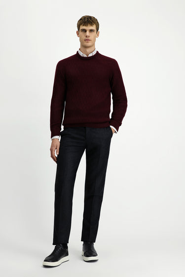 Koyu Bordo Bisiklet Yaka Regular Fit Desenli Triko Kazak