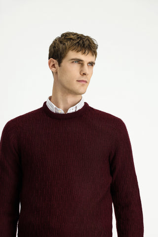 Koyu Bordo Bisiklet Yaka Regular Fit Desenli Triko Kazak