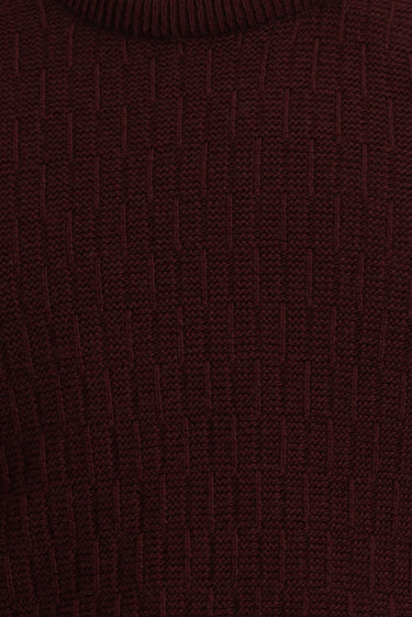 Koyu Bordo Bisiklet Yaka Regular Fit Desenli Triko Kazak