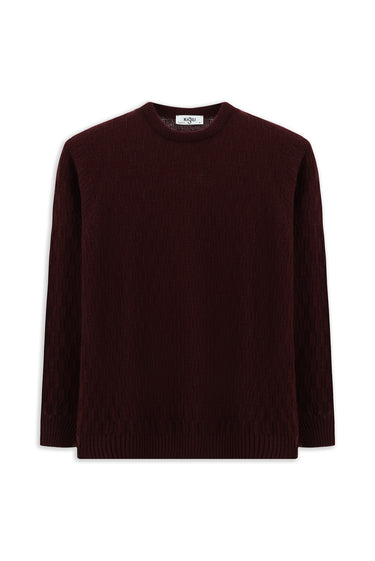 Koyu Bordo Bisiklet Yaka Regular Fit Desenli Triko Kazak