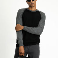 Black Crew Neck Regular Fit Patterned Knit Sweater