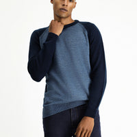 Aviator Blue Crew Neck Regular Fit Patterned Knit Sweater