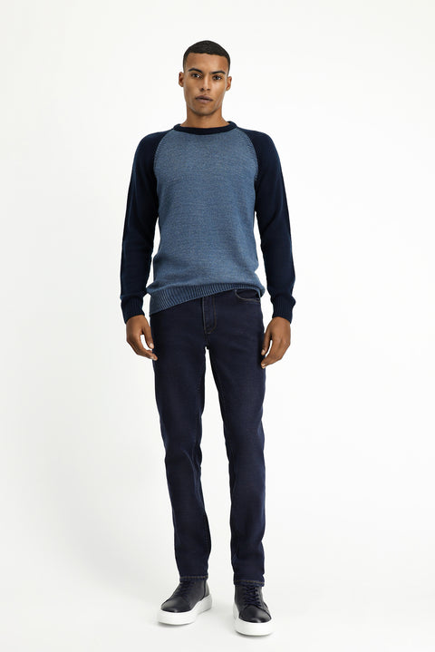 Aviator Blue Crew Neck Regular Fit Patterned Knit Sweater