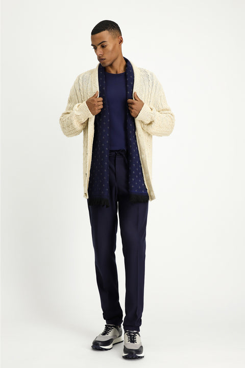 Light Beige Patterned Wool Knit Cardigan