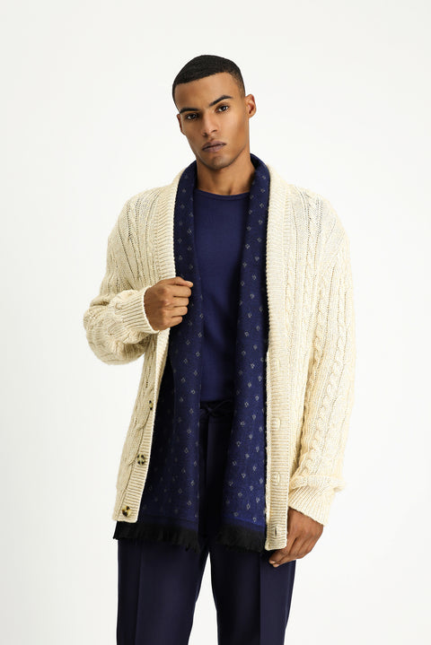 Light Beige Patterned Wool Knit Cardigan