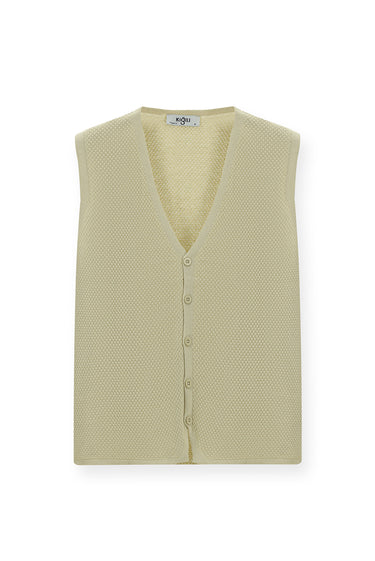 Açık Bej Pamuklu Desenli Triko Yelek