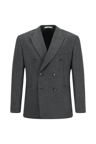 Koyu Füme 6 Drop Milano Full Oversize Fit Tam Oversize Kesim Yünlü Kruvaze Ceket