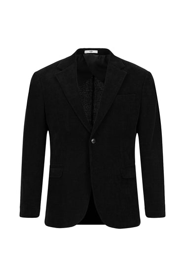 Siyah Relaxed Fit Rahat Kesim Çizgili Ceket
