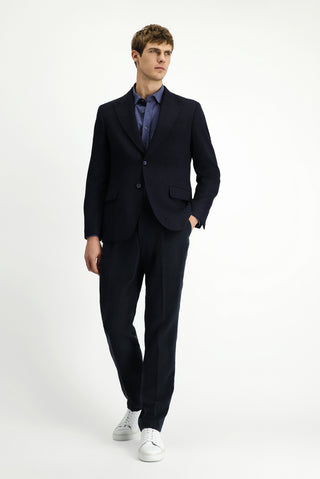 Koyu Lacivert 7 Drop Slim Fit Dar Kesim Klasik Çizgili Ceket