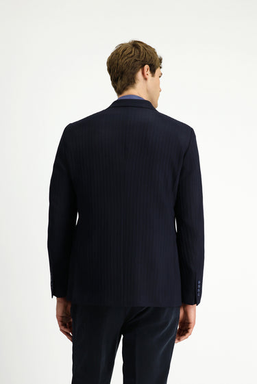 Koyu Lacivert Slim Fit Dar Kesim Klasik Çizgili Ceket