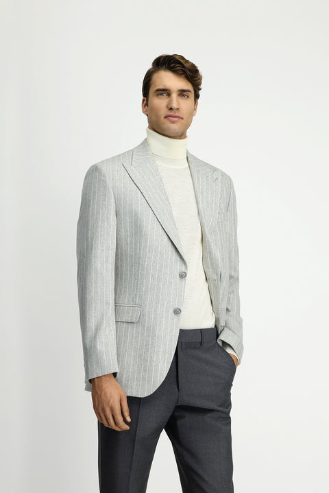 Light Grey 6 Drop Regular Fit Striped Classic Wool Jacket