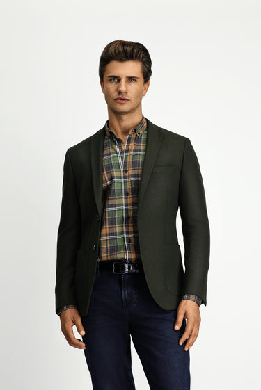 Koyu Haki Super Slim Fit Ekstra Dar Kesim Klasik Ceket