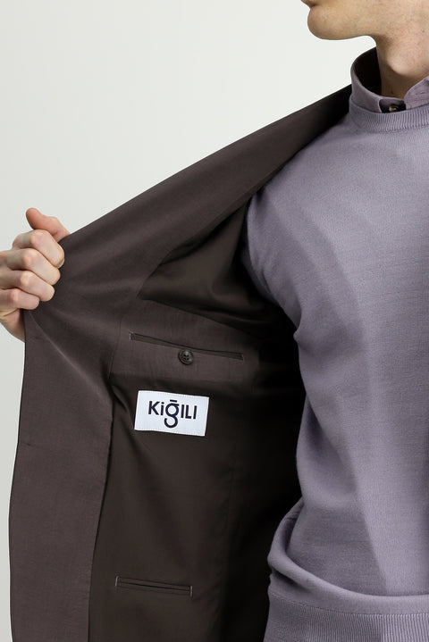 Koyu Kahve 6 Drop Regular Fit Standart Kesim Modal Karışımlı Torba Cep Mono Yaka Spor Ceket