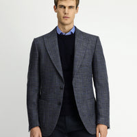 Dark Anthracite 7 Drop Slim Fit Narrow Cut Wool Plaid Sport Half Lining Patch Pocket Pointed Collar Jacket