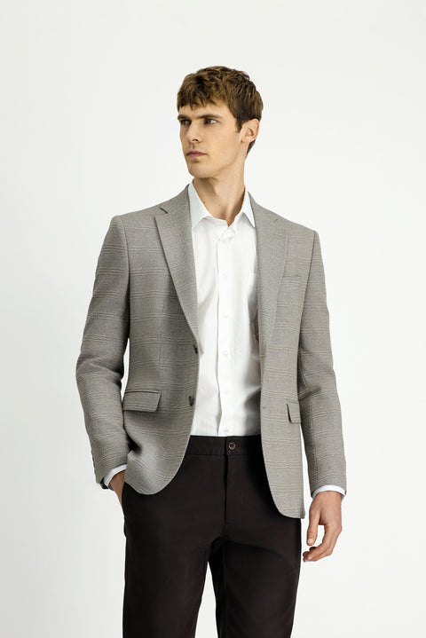Medium Beige 7 Drop Slim Fit Classic Plaid Jacket