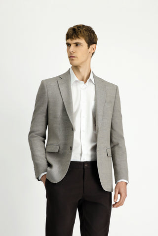Orta Bej 4 Drop Relaxed Fit Rahat Kesim Klasik Ekose Ceket