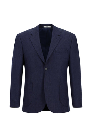 Orta Lacivert 4 Drop Relaxed Fit Rahat Kesim Desenli Yünlü Ceket