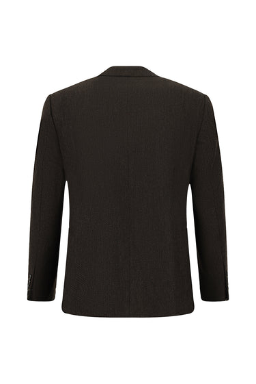 Koyu Kahve Relaxed Fit Rahat Kesim Desenli Yünlü Ceket