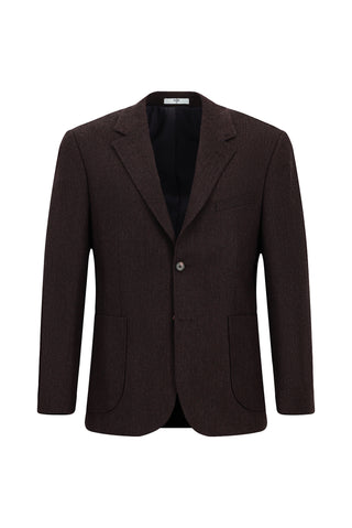 Koyu Bordo 4 Drop Relaxed Fit Rahat Kesim Desenli Yünlü Ceket