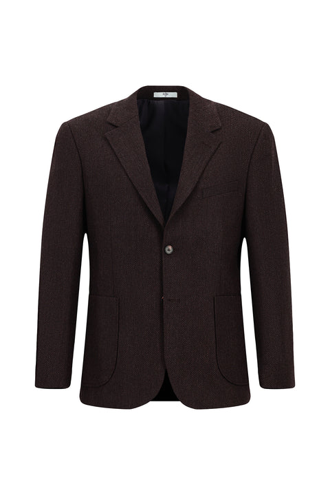 Koyu Bordo 4 Drop Relaxed Fit Rahat Kesim Desenli Yünlü Ceket