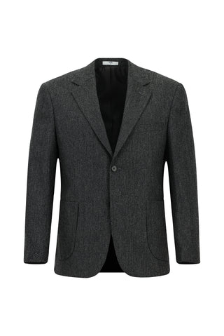 Koyu Antrasit 4 Drop Relaxed Fit Rahat Kesim Desenli Yünlü Ceket