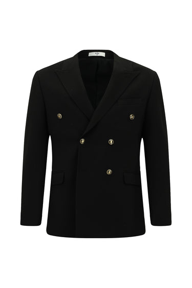 Siyah Slim Fit Dar Kesim Desenli Kruvaze Ceket