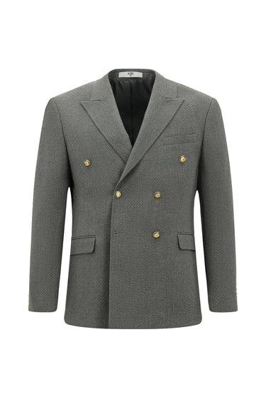 Orta Füme Slim Fit Dar Kesim Desenli Kruvaze Ceket