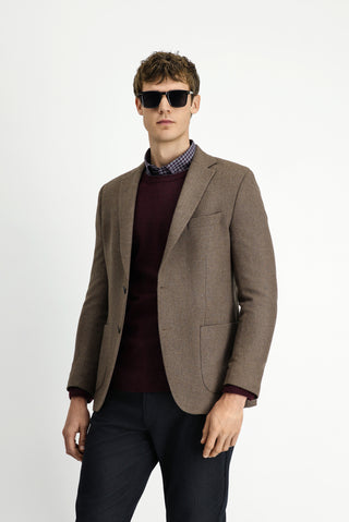 Açık Kahve 7 Drop Slim Fit Dar Kesim Desenli Spor Yünlü Ceket