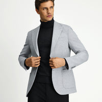 Açık Gri Slim Fit Dar Kesim Yünlü Desenli Spor Ceket
