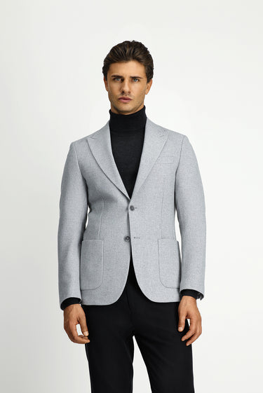 Açık Gri Slim Fit Dar Kesim Yünlü Desenli Spor Ceket