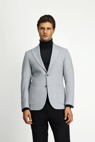 Açık Gri 7 Drop Slim Fit Dar Kesim Yünlü Desenli Spor Ceket