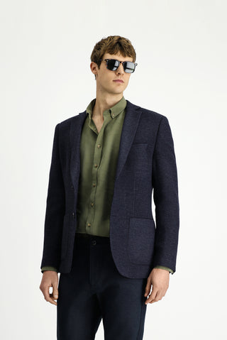Koyu Lacivert 7 Drop Super Slim Fit Eksra Dar Kesim Desenli Spor Yünlü Ceket