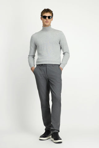 Orta Gri Slim Fit Dar Kesim Beli Lastikli Pamuklu Kanvas / Chino Pantolon
