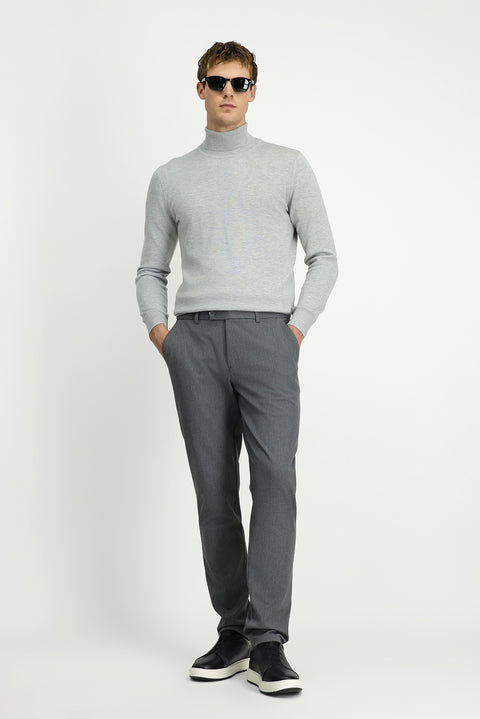 Orta Gri Slim Fit Dar Kesim Beli Lastikli Pamuklu Kanvas / Chino Pantolon