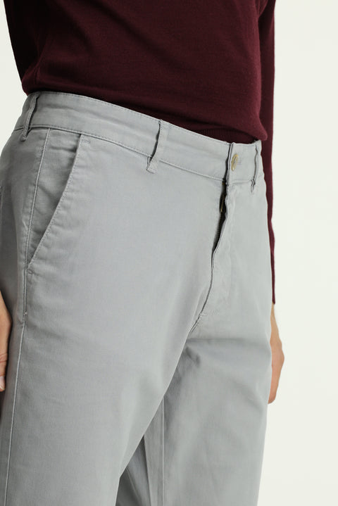 Orta Gri Slim Fit Dar Kesim Likralı Kanvas / Chino Pantolon