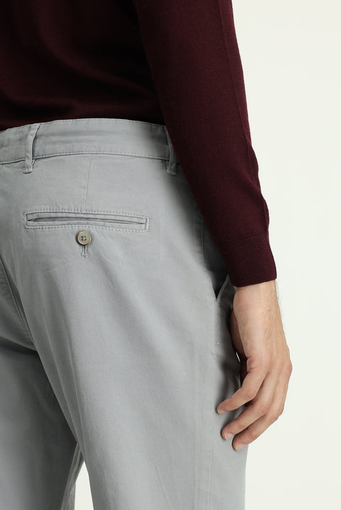 Orta Gri Slim Fit Dar Kesim Likralı Kanvas / Chino Pantolon
