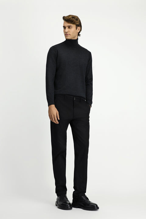 Black Slim Fit Patterned Canvas / Chino Trousers with Lycra