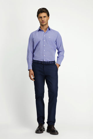 Orta Lacivert Slim Fit Dar Kesim Likralı Desenli Kanvas / Chino Pantolon