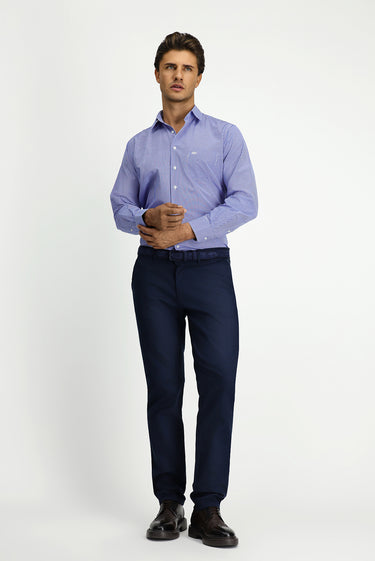 Orta Lacivert Slim Fit Dar Kesim Likralı Desenli Kanvas / Chino Pantolon