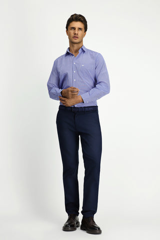 Orta Lacivert Slim Fit Dar Kesim Likralı Desenli Kanvas / Chino Pantolon
