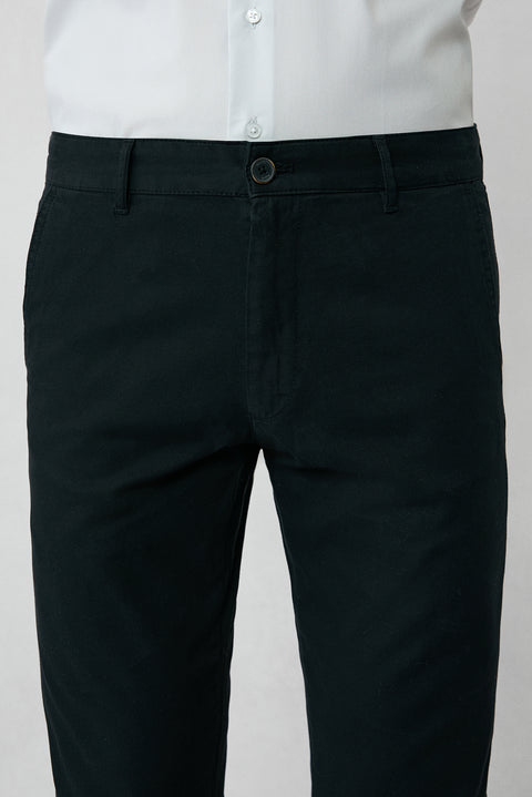Siyah 7 Drop Slim Fit Dar Kesim Yan Cepli Likralı Kanvas / Chino Pantolon