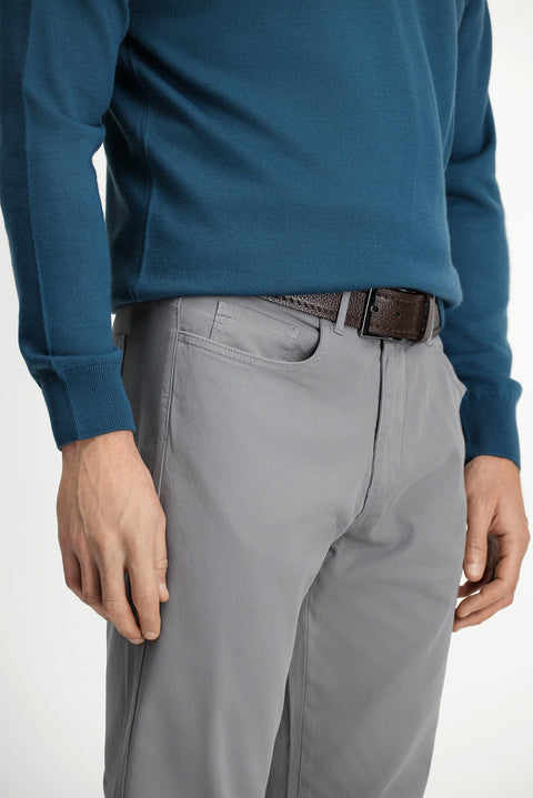Orta Gri 7 Drop Slim Fit Dar Kesim Likralı Kanvas / Chino Pantolon